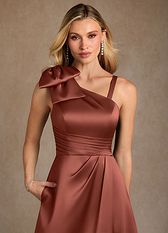 Azazie Easton Mother of the Bride Dresses Auburn A-Line One Shoulder Stretch Satin Dress image5