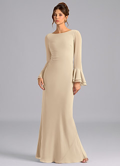 Azazie Leone Bridesmaid Dresses Champagne Mermaid Corset Chiffon Dress image1