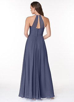 Azazie Ginger Robes de demoiselle d'honneur Robe Trapèze en Mousseline de soie Dos nu plissé Bleu Orageux image2