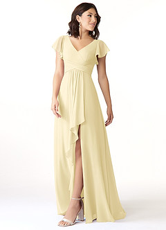 Azazie Omari Bridesmaid Dresses Lemon Sorbet A-Line Chiffon Dress image4