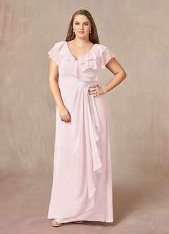 Azazie Snapdragon Mother of the Bride Dresses Blushing Pink A-Line V-Neck Ruched Chiffon Dress image9