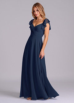 Azazie Leilani Bridesmaid Dresses Dark Navy A-Line Pleated Chiffon Dress image4