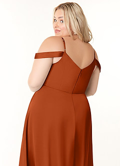 Azazie Ocean Brautjungfernkleider A-Linie V-Hals Gefaltet Stretch-Satin Kleid Gebranntes Orange image11