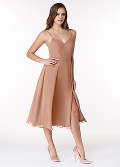 Azazie Clarissa Bridesmaid Dresses Champagne Rose A-Line V-Neck Chiffon Dress image3