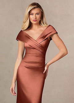 Azazie Ludlow Kleider für die Brautmutter Meerjungfrau-Linie Plissee Stretch-Satin Kleid Lehm image6