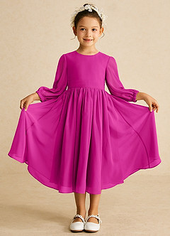 Azazie Lolo Abiti da Ragazza di Fiori Abito A-Line in Chiffon Con Maniche Fucsia image3