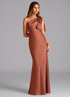 Azazie Yuanna Bridesmaid Dresses Clay Mermaid One Shoulder Stretch Satin Dress image5