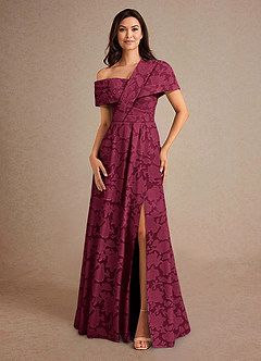 Azazie Milton Mother of the Bride Dresses Burgundy A-Line Pleated Floral Burnout Dress image4