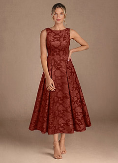 Azazie Fulton Mother of the Bride Dresses Terracotta A-Line Pleated Floral Burnout Dress image4