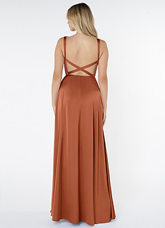 Azazie Nira Final Sale Agave A-Line Stretch Satin Dress image2