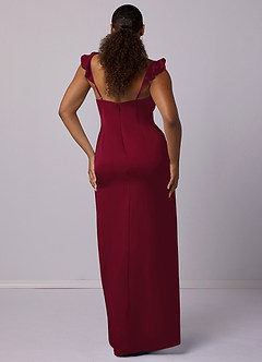 Barbie ♥ Azazie Robes de demoiselle d'honneur Robe Fourreau en Satin extensible Bourgogne image7