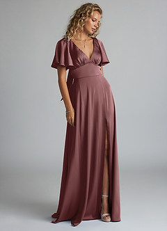 Azazie Kimber Bridesmaid Dresses Vintage Mauve A-Line Ruched Stretch Satin Dress image4