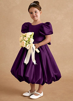 Azazie Jellybean Blumenmädchenkleider Ballkleid Gestreift Matte Satin Kleid Traube image1
