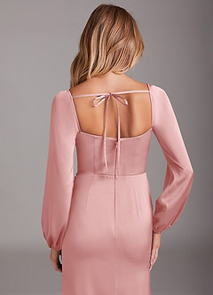 Azazie Charissa Bridesmaid Dresses Powder Pink Sheath Long Sleeve Stretch Satin Dress image2