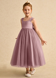 Azazie Chickadee Flower Girl Dresses Dusty Rose Ball-Gown Sweetheart Neckline Matte Satin Dress image2