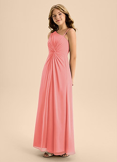 Azazie Brooke Junior Abito A-Line in Chiffon Spacco Laterale Corallo image6