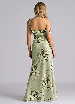 Azazie Madelyn Vestidos de damas de honor Vestido de Enredaderas Florales de Satén Elástico de Corte Sirena Convertible con Hombro unilateral image5
