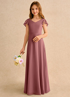 Azazie Nari Girls Formal Flower Girl Dresses Amethyst A-Line with Sleeves Chiffon Dress image4