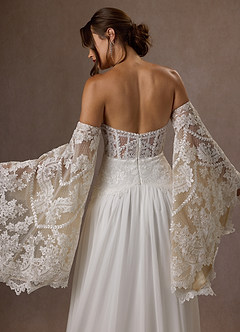 Azazie Rhya Vestidos de novia Vestido de Blanco Diamante Nude de Encaje de Corte en A con Vestidos sin tirantes image16
