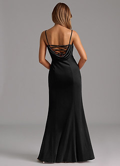 Azazie Karryn Vestidos de damas de honor Vestido de Negro de terciopelo de Corte Sirena con Corsé image5