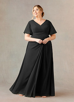 Azazie Morning Glory Mother of the Bride Dresses A-Line V-Neck Ruched Chiffon Floor-Length Dress image6