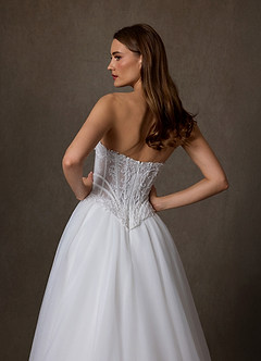 Azazie Ione Wedding Dresses Diamond White A-Line Strapless Lace Dress image7