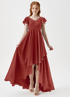 Azazie Caria Junior Terracotta A-Line Pleated Chiffon Dress image6