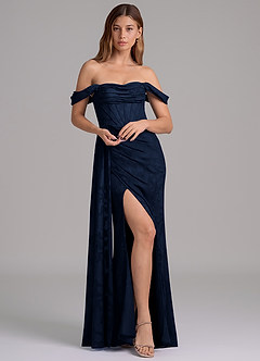 Azazie Amyra Brautjungfernkleider Wandelbar Meerjungfrau-Linie Schulterfrei Blumen-Burnout Kleid Dunkelmarine image3