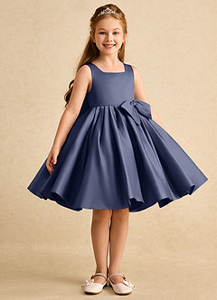 Azazie Jessie vestidos de niña de las flores Vestido de Tormenta de Satin Mate de Corte En A con Lazo image4