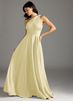 Azazie Charlize Bridesmaid Dresses Lemon Sorbet A-Line One Shoulder Stretch Satin Dress image5