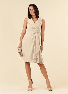 Azazie Theron Mother of the Bride Dresses Champagne A-Line V-Neck Pleated Chiffon Dress image5