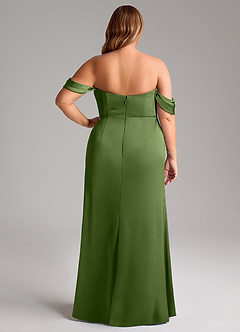 Azazie Saige Jurken voor bruidsmeisjes Jurk van Stretch Satijn met Kolom Off the Shoulder Jeneverbes image12
