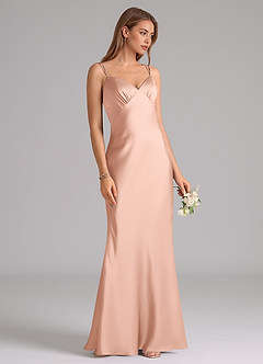 Azazie Suttona Brautjungfernkleider A-Linie Plissee Stretch-Satin Kleid Roségold image2