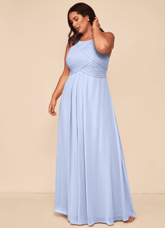Azazie Ginger Bridesmaid Dresses Ice A-Line Halter Pleated Chiffon Dress image12