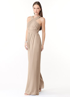 Azazie Berdie Bridesmaid Dresses Taupe Halter Chiffon Jumpsuit image3