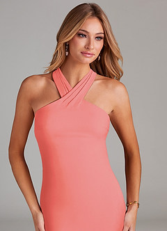 Azazie Doretta Bridesmaid Dresses Coral Mermaid Pleated Chiffon Dress image5