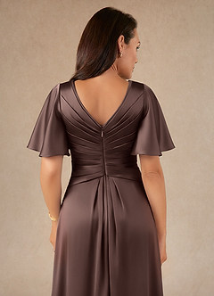 Azazie Emmeline Mother of the Bride Dresses Ganache A-Line Pleated Stretch Satin Dress image6
