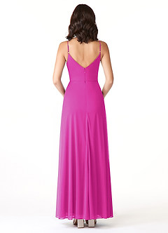 Azazie Evalin Bridesmaid Dresses Fuchsia A-Line V-Neck Pleated Mesh Dress image2
