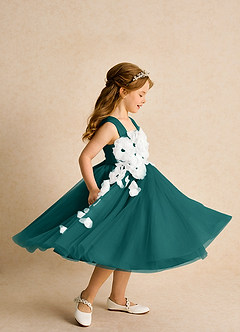 Azazie Dovey Flower Girl Dresses Peacock Ball-Gown Bow Tulle Dress image5