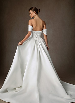 Azazie Suki Wedding Dresses Diamond White Ball-Gown Off the Shoulder Satin Dress image2