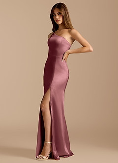 Azazie Trina Bridesmaid Dresses Vintage Mauve A-Line One Shoulder Metallic Satin Dress image5