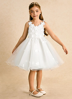 Azazie Junebug vestidos de niña de las flores Vestido de Marfil de Tul de Princesa con Encaje image6