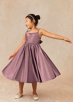 Azazie Cutie Pie Flower Girl Dresses Vintage Mauve A-Line Pleated Matte Satin Dress image3