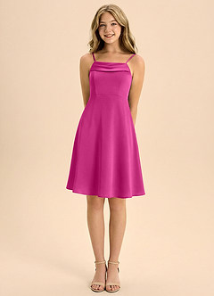 Azazie Anselie Junior Jurk van Stretch Satijn met A-Lijn Geplooid Fuchsia image5