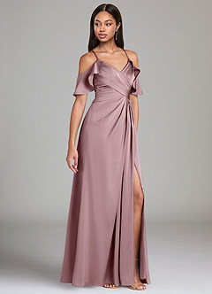 Azazie Dakota Bridesmaid Dresses Dusty Rose A-Line Off the Shoulder Stretch Satin Dress image1