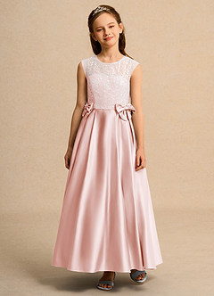 Azazie Candy Girl Flower Girl Dresses Blushing Pink Ball-Gown Bow Matte Satin Dress image6