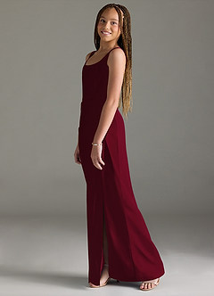 Azazie Mero Junior Burgundy Mermaid Pleated Stretch Satin Dress image4