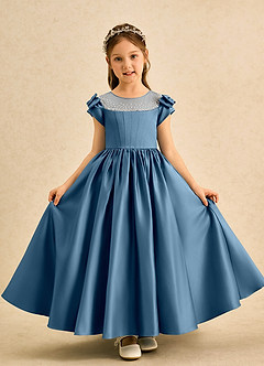 Azazie Toffee Abiti da Ragazza di Fiori Abito Stile Principessa in Raso Opaco Fiocco Bermuda image2