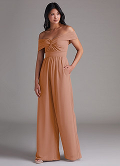 Azazie Lamara Robes de demoiselle d'honneur Combinaison Convertible en Mousseline de soie Épaule décolletée Champagne Rosé image4