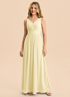 Azazie Kora Junior Lemon Sorbet A-Line Pleated Chiffon Dress image5